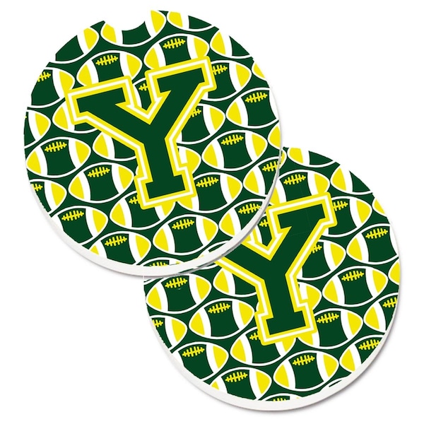 Carolines Treasures Letter Y Football Green and Yellow Set of 2 Cup Holder Car Coaster CJ1075-YCARC - main